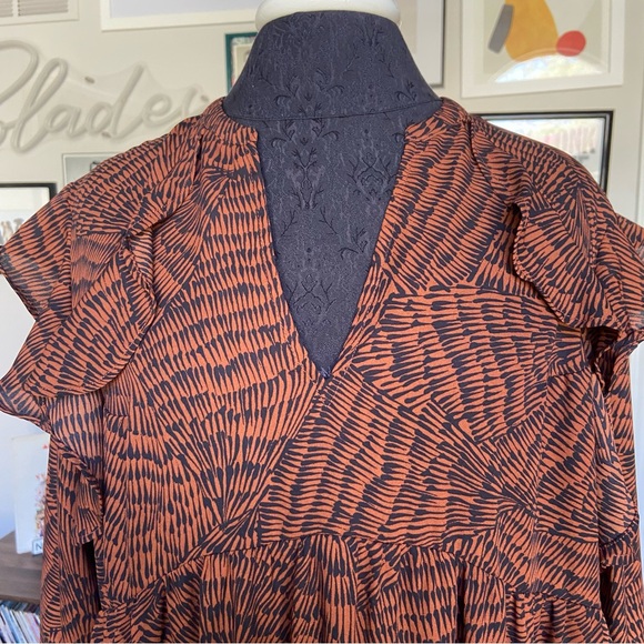 A New Day Long Sleeve Fall Tiered Ruffle Tiger Print Midi Dress Women’a Large - Picture 3 of 5